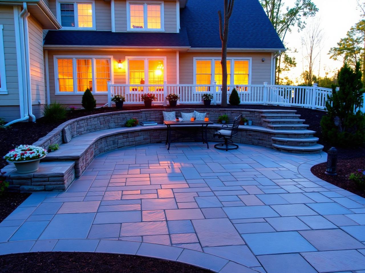 Paver patio with seating area built behind a Fairfax County home