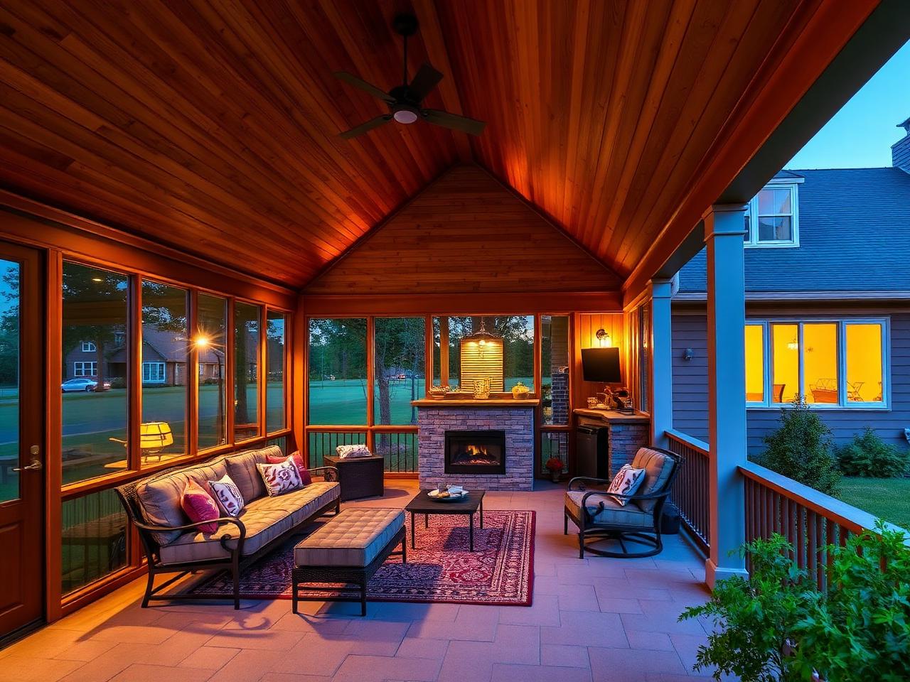 Screened porch with wood ceiling and outdoor living space in Northern Virginia